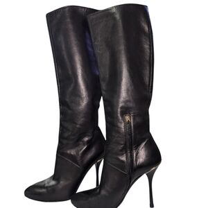 Gucci Black Leather Knee-High Stiletto Boots